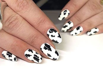Black and White Striped Cow Print Nails