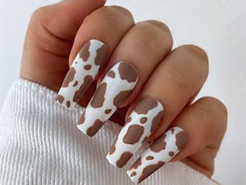 Brown and White Cow Print Nails