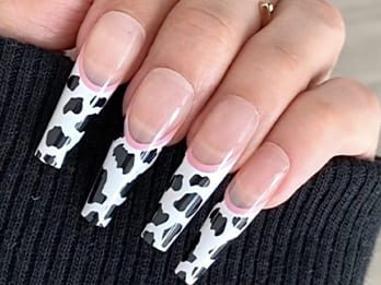 Coffin Nail Designs with Cow Print