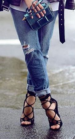 Corset Heels with Crop Top & Skinny Ripped Jeans 