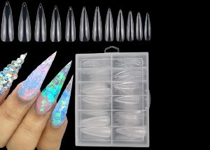 Echiq Sharp Pointed Fake Nails Black gelnails Medium-Long Size Real Stiletto Point A