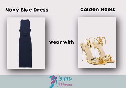 Navy Blue Dress with Gold Shoes 