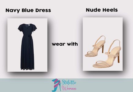 Navy Blue Dress with Beige or Nude Heels 