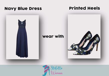 Navy Blue Dress with Printed Shoes 