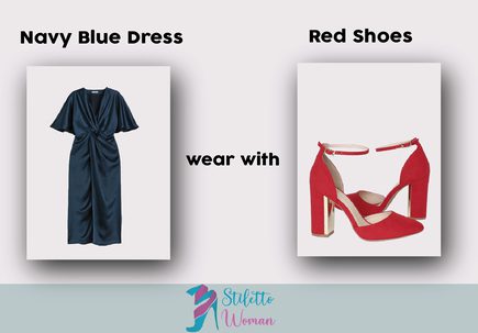 Navy Dress with Red Shoes 