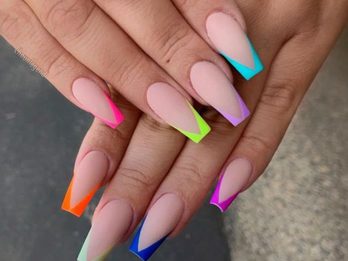 The Artistic Duo – French tips with a splash of Neon colours with Coffin Nails