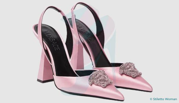 Versace - Crystal La Medusa Slingback Satin Pumps